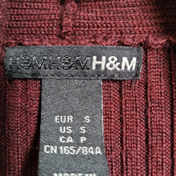 H&M Sz Sm Long Cardigan Sweater Duster Women’s Burgandy Open Front Ribbed Knit - Picture 3 of 11